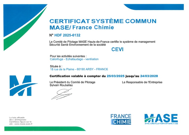 Certificat MASE CEVI